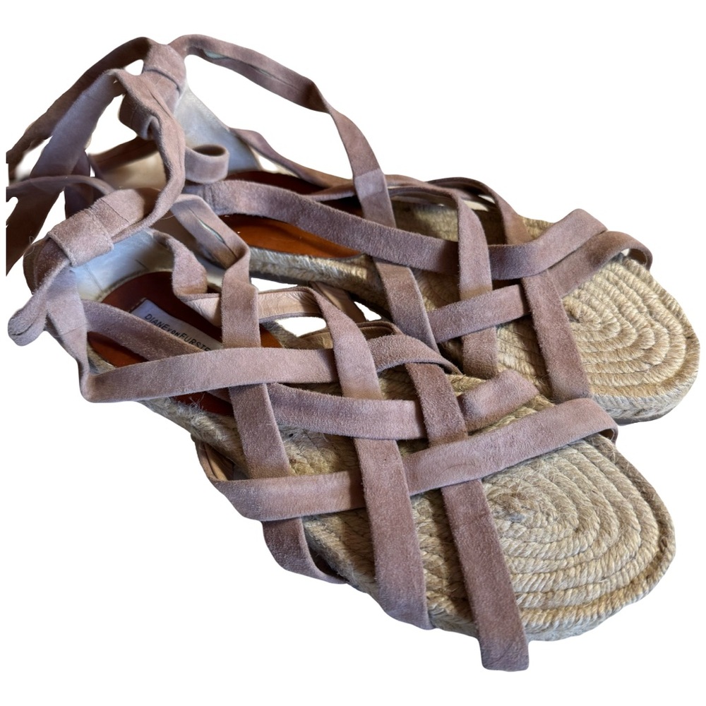 Diane Von Furstenberg Bastia Suede Tie Up Espadrille Sandals, Beige, Size 7